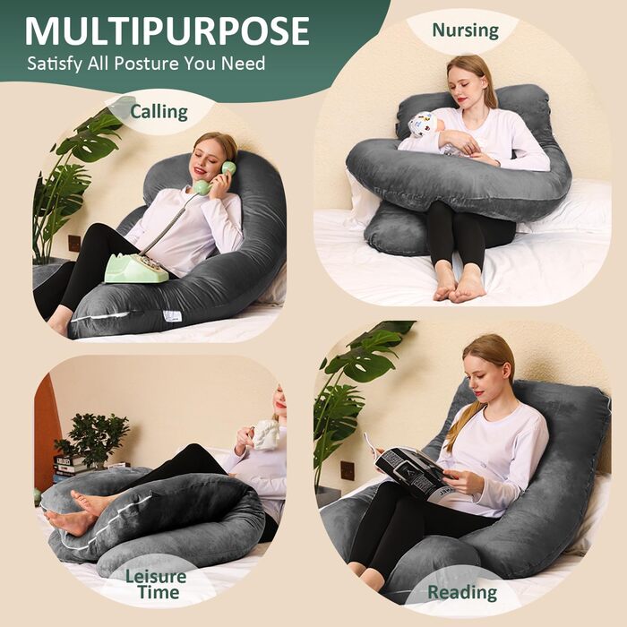 Подібна подушка для вагітних Chilling Home, подушка для сну на боці з чохлом, велика подушка для годування, підтримуюча подушка для жінок та тих, хто спить на боці (світло-чорна, оксамитова)