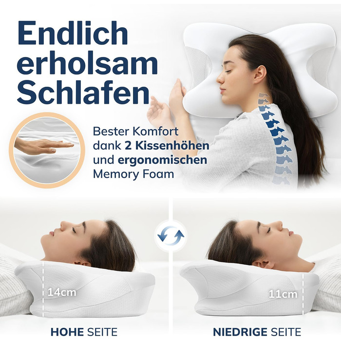 Ортопедична подушка для всіх положень сну Подушка для підтримки шиї для спокійного сну Подушка з піни з ефектом пам&39яті для ідеальної адаптації Ергономічна подушка для полегшення болю в шиї (Біла)