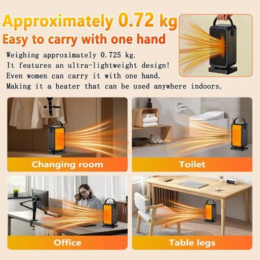 Енергозберігаючий електричний вентилятор-обігрівач, 600 Вт, керамічний нагрівач PTC із захистом від перегріву та перекидання, 2 налаштування термостата, 12-годинний таймер, для офісу, дому, гуртожитку, ванної кімнати