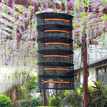 Шарова сітчаста сушарка для підвішування трав, сітка для сушіння з помаранчевими блискавками 6-шарова-60x120см помаранчева, 6-