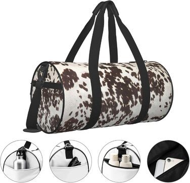 Сумка для подорожей зі шкіри великої рогатої худоби з молочним принтом, для фітнесу, спортивного спорядження, велика дорожня сумка, сумка на нічліг та на вихідні для жінок та чоловіків, Чорна, Універсальний розмір