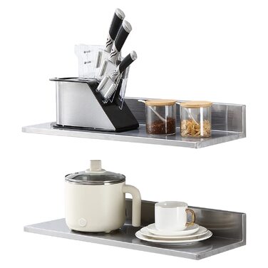 Настінна полиця для спецій VEVOR, 2 шт., підвісна кухонна полиця 610 x 218 x 85 мм, плаваюча полиця з нержавіючої сталі, вантажопідйомність 20 кг, полиця для спецій, підходить для кухонь, ресторанів, готелів тощо.