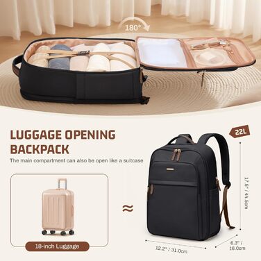 Дорожній рюкзак для жінок та чоловіків, рюкзак для ноутбука 17,3 дюйма, великий шкільний рюкзак. Рюкзак Travrl з відділенням для ноутбука для бізнесу, університету, чорний (петля на 180 градусів) 17,3&39