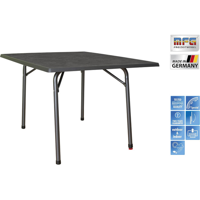 Садовий розкладний стіл MFG 132x90 см, Садовий стіл Всепогодний Компактна розкладна конструкція з вирівнювальними ніжками Не потребує складання Каркас антрацит, Декор стільниці сланець