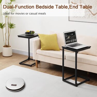 Набір з 2 приставних столиків AMHANCIBLE, журнальний столик C-подібної форми, стіл для вітальні з металевим каркасом, мобільний журнальний столик, журнальний столик-диван для кави та ноутбука, приставний столик для спальні, вітальні, чорний
