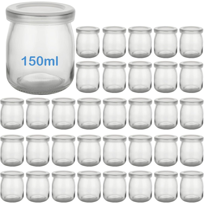 Банки для йогурту з кришками 150 мл, десертні банки з кришкою, йогуртові горщики з кришками для йогурту, десерту, пудингу, молока, варення, 36 шт.