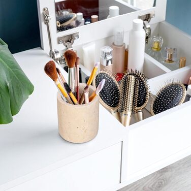 Травертиновий круглий сучасний ватний диск-диспенсер для ватних дисків з кришкою, тримач для макіяжу, для ванної кімнати, спальні, туалетного столика, раковини, готелю, офісу, жіночі подарунки (9,3x11,5 см)