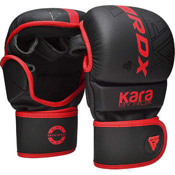 Рукавички RDX MMA для тренувань з греплінгу в бойових мистецтвах, шкіряні рукавички для спарингу Maya Hide Kara, боксерські рукавички для муай-тай, кікбоксингу, фріфайту, рукавички для боксерського мішка (багаторазові), червоні, розмір S/M