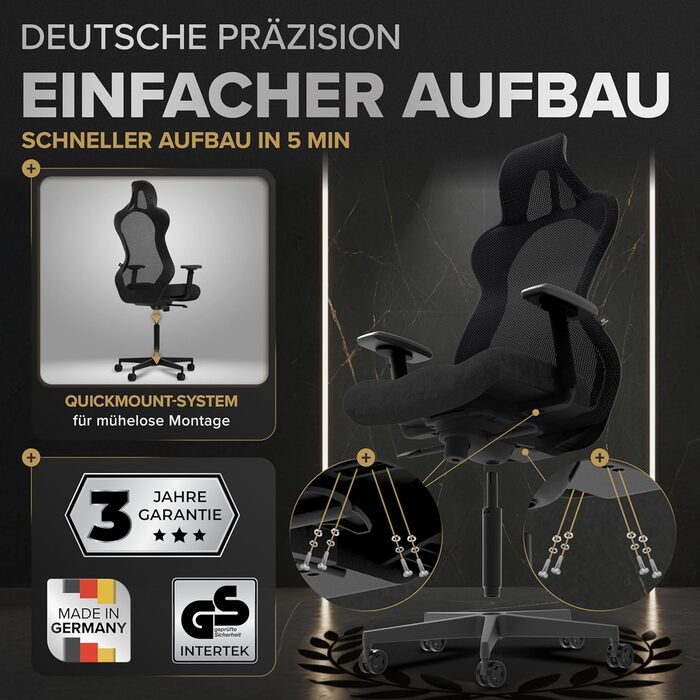 Ергономічне ігрове крісло Запатентоване 3D-з&39єднання сидіння Ігрове крісло на 100 індивідуально регульоване Ігрове крісло Геймерське крісло Комп&39ютерне крісло Крісло для ПК Обертове крісло Підтримка 150 кг Офісне крісло Чорний Tribun