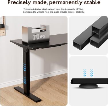 Стіл з регульованою висотою 60x110 см, електричний стіл з пам&39яттю налаштувань та функцією запобігання зіткненням, регульована висота 70117 см, ідеально підходить для офісу, домашнього офісу та ігор (чорний) 110x60 см Чорний