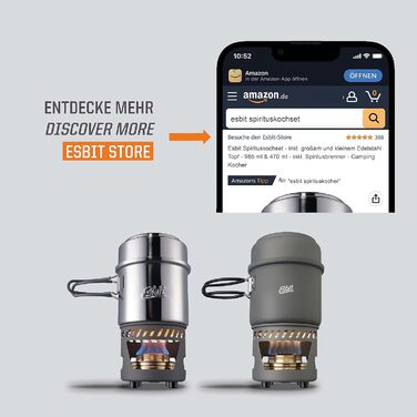 Набір для приготування їжі Esbit Spirituskochset великий та малий казани (985 мл та 470 мл) пальник для спирту похідний плитовий комплект з нержавіючої сталі, 985 мл