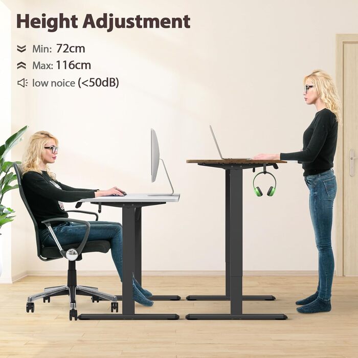 Електрично регульовані по висоті ніжки столу з потужним двигуном, регульована по висоті рама столу з колесами, рама столу з 3 налаштуваннями пам&39яті та функцією захисту від зіткнень 72-116 см