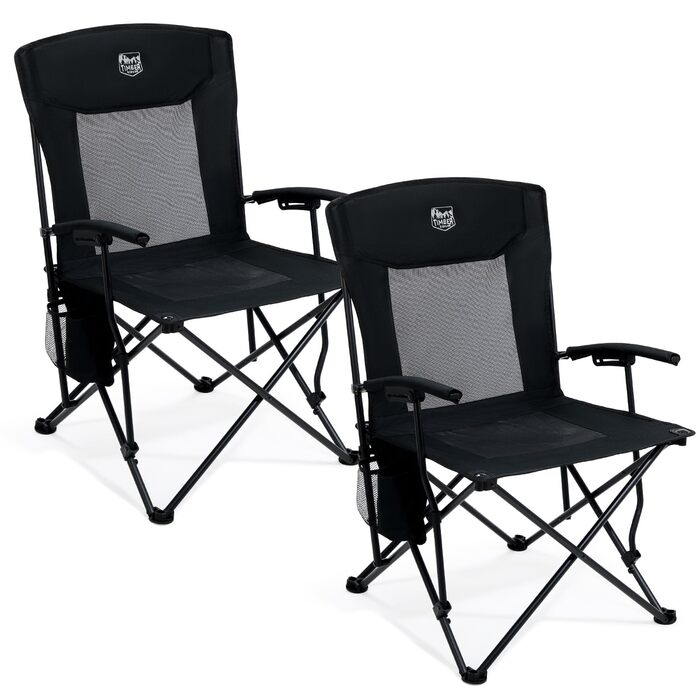 Кемпінгове крісло TIMBER RIDGE, складне, легке, вантажопідйомність 150 кг, із сітчастою спинкою, зручне пляжне крісло для вулиці, рибальське крісло для фестивалів, риболовлі, саду, пікніків, балкону, чорне, 2 шт.