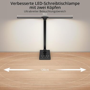 Світлодіодна настільна лампа iVict Dual Arm з нічником, сенсорним керуванням, 5 режимами освітлення, функцією заряджання USB, тайм