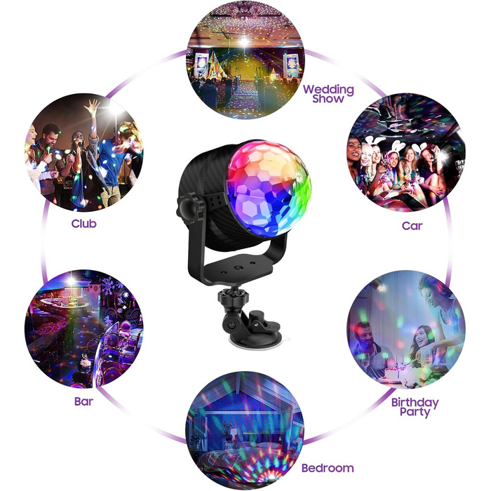 Диско-куля, диско-світло, що обертається на 360°, світлодіодна лампа для вечірки з музичною активацією, диско-світло з пультом дистанційного керування, динамічні світлові ефекти RGB потужністю 3 Вт, USB-кабель 4 м / 13 футів для вечірок, дому, Різдва, діт