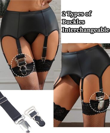 Жіночий пояс для панчіх ohyeahlady, широкий, з PU-шкіри, з 6 підвісними тримачами, великий розмір, з 12 змінними кліпсами та стрінгами