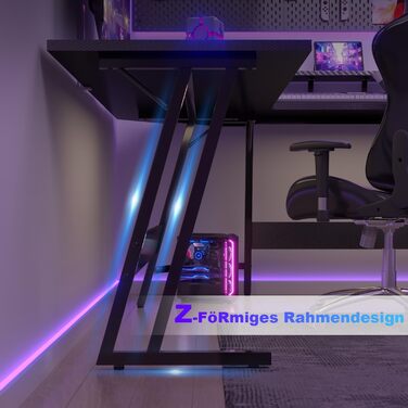 Г-подібний ігровий стіл Devoko з підставкою для монітора, кутовий стіл для геймерів, великий комп&39ютерний стіл, 120 x 120 см, чорний колір з вуглецевого волокна.