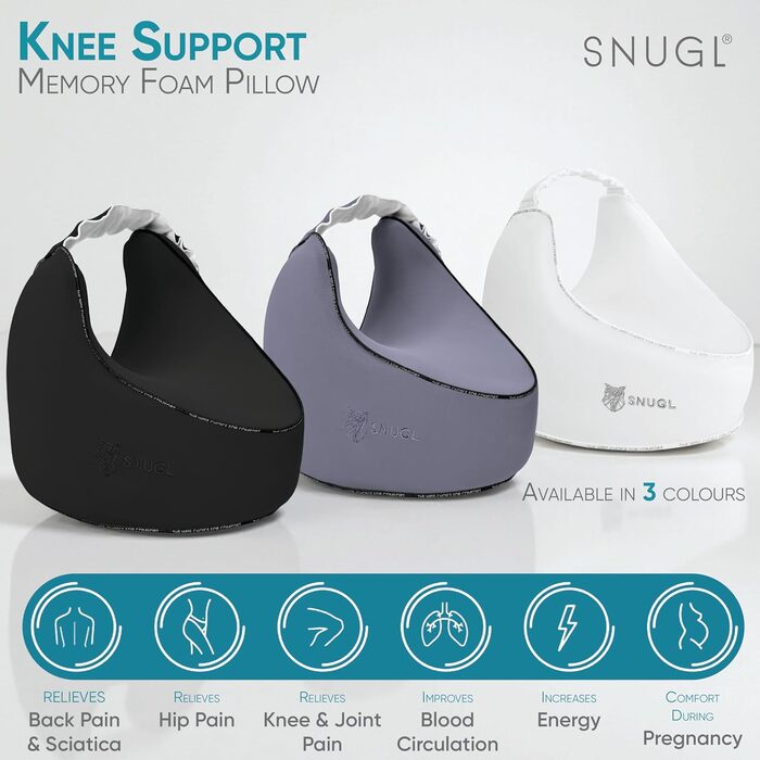 Подушка для коліна SNUGL з піни з ефектом пам&39яті ортопедична подушка від ішіасу та болю в колінах Ергономічна подушка для сну на боці з охолоджувальним чохлом та регульованим ремінцем (чорна)