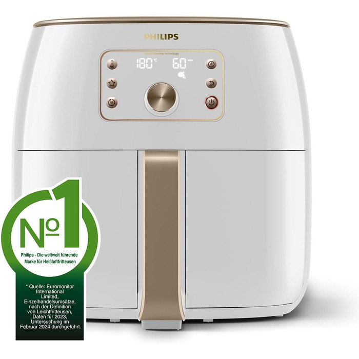 Мультипіч Philips Smart Sensing XXL, 7,3 л (1,4 кг), на 90 менше жиру завдяки технології Rapid Air, автоматичне готування, деко для випікання, додаток HomeID (HD9870/20) 7,3 л, Smart Sensing White