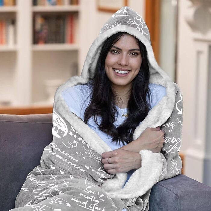 Подарунки для найкращих друзів, товста ковдра-обіймачка з рукавами - подарунок для дівчини, подарунок на день народження для дівчини, подарунок на день народження для жінки, мами, дівчини, сестри, дружини, бабусі, сірий, 120*185 см