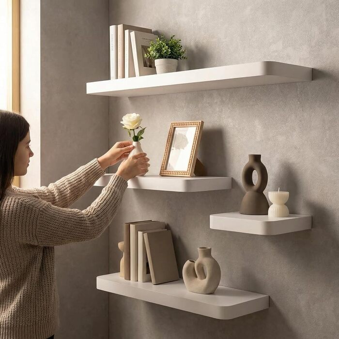 Настінна книжкова полиця - 80x24 см - Плаваюча полиця - Підвісна полиця - Полиця для полиць - Біла - Кухонна полиця - Дитяча книжкова полиця - Декор для вітальні - Полиця для спецій, біла, 80x24