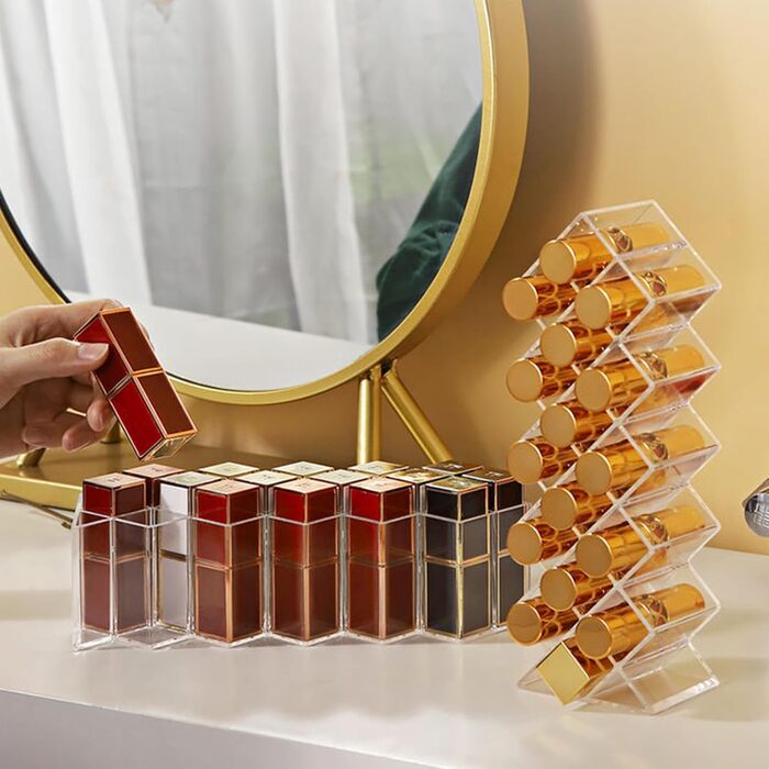 Секційний акриловий органайзер для зберігання помади, органайзер для блисків для губ, тримач для помади, органайзер для макіяжу, тримач для помади для туалетного столика у ванній кімнаті, 2-