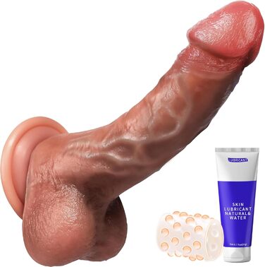 Фалоімітатор PRONFANS 20,5 см, з присоскою та мошонкою, тілесний, м’який силікон