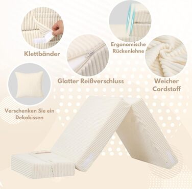 Диван MeMoreCool Cord Play, Дитячий диван, Дитячий диван Glow, Дитячий розкладний диван, Диван-фліп, Дитячий диван, Z-подібне ліжко, Розкладний дитячий диван, Ліжко на підлогу, Розкладний диван для ігрової кімнати, Бежевий шнур бежевого кольору