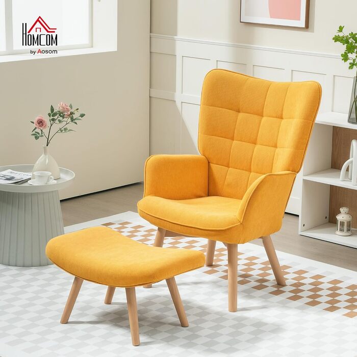 Крісло HOMCOM з підніжкою та підставкою, крісло для відпочинку з вельветовим ефектом, сучасне крісло-реклайнер, крісло, крісло для читання для вітальні, спальні, помаранчеве, 72Д x 80Ш x 101В см