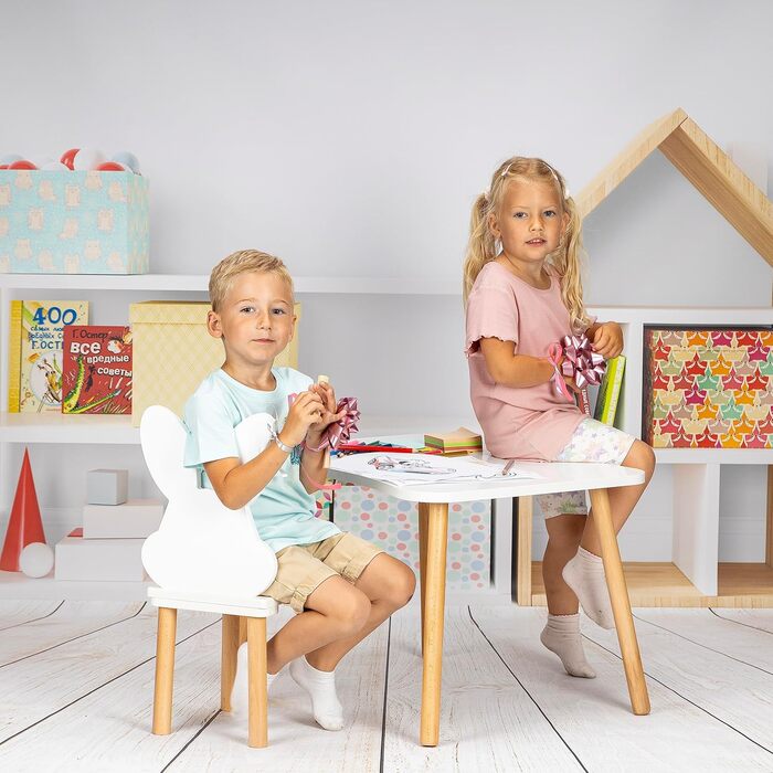Дерев&39яний дитячий стіл, стіл для дитячої кімнати, білий, 52 x 70 см, самостійне складання, висока якість, натуральні дитячі сидіння, стіл для малюків - маленький столик 52 x 70 см з вирізом