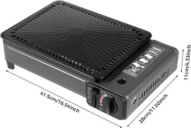 Портативна газова плита-гриль 2-в-1, портативна газова плита на бутані з набором аксесуарів для гриля, газова плита-гриль для кемпінгу, використання на вулиці та в приміщенні, чорна