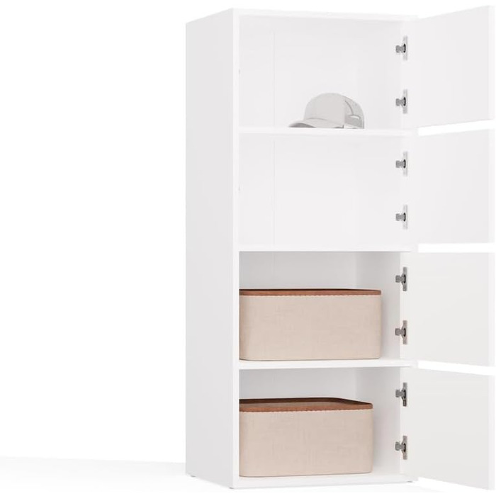 Комод CDF, шафа, висока шафа з 4 дверцятами та полицями - ІДЕАЛЬНО ДЛЯ ВІТАЛЬНІ - КОМПАКТНИЙ ТА СУЧАСНИЙ СТІЙКИЙ ТА УНІВЕРСАЛЬНИЙ Білий