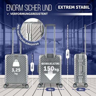 Ручна валіза 55x40x20 см з алюмінієвим каркасом Дорожня валіза на колесах - Надзвичайно стійка валіза на візках з кріпленням для ноутбука ВОДОНОТРИВНА з кутовими захисними накладками (Срібна, ручна поклажа 20 дюймів) Срібна ручна поклажа 20 дюймів