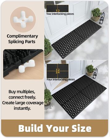 КОЛІР&ГЕОМЕТРІЯ Килимок для вулиці з ТПЕ без запаху, міцний вхідний килимок, екологічно чистий, не потребує догляду, нековзний килимок для вхідних дверей, патіо, гаража, 43x75 см чорного кольору