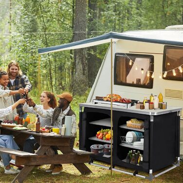 Складана кемпінгова кухня з алюмінієвим каркасом та відділеннями для зберігання, туристична кухня, кухонний ящик, шафа для намету, аксесуари для кемпінгу на свіжому повітрі