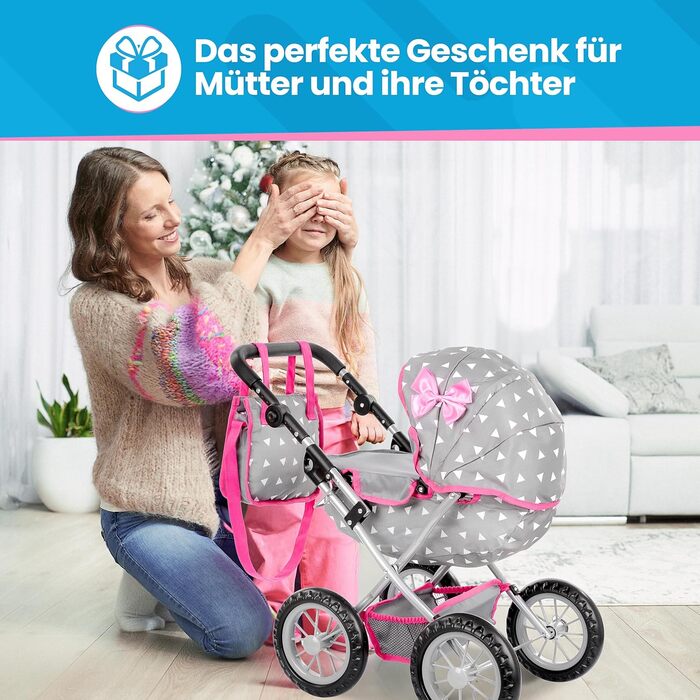 Коляска для ляльок Kinderplay від 2 років, коляска для ляльок від 2 років - Легка та стійка конструкція, коляска для ляльок від 1