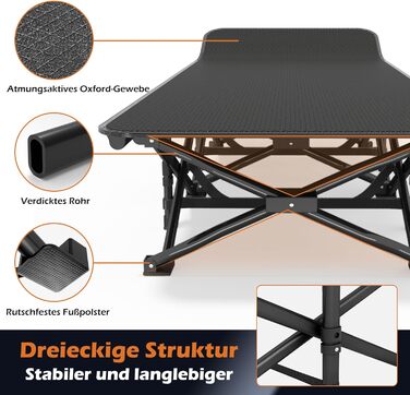 Розкладне кемпінгове ліжко, розкладне гостьове ліжко до 200 кг, розкладне ліжко з бічною кишенею, портативний кемпінговий шезлонг, для використання на свіжому повітрі, в саду, кемпінгу, подорожей та в приміщенні (чорне)