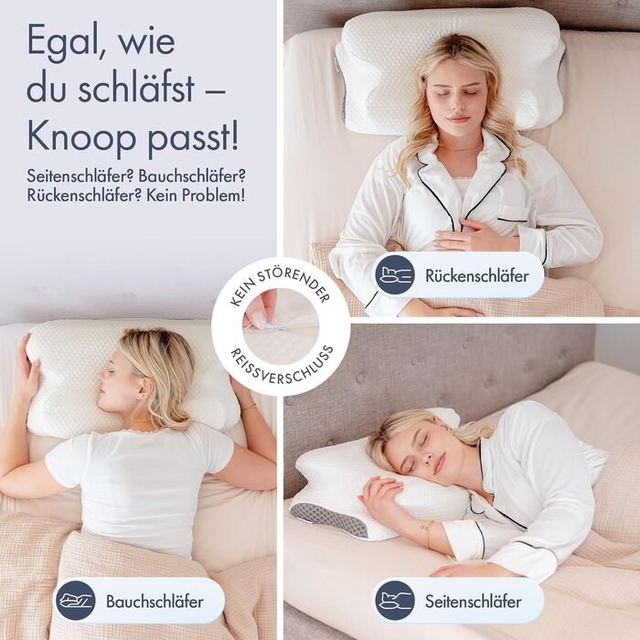 Ортопедична подушка для шиї Knoop Home & Living з піни з ефектом пам&39яті - Ергономічна подушка від болю та напруги в шиї - Ідеально підходить для сну на боці та спині - Знімний чохол