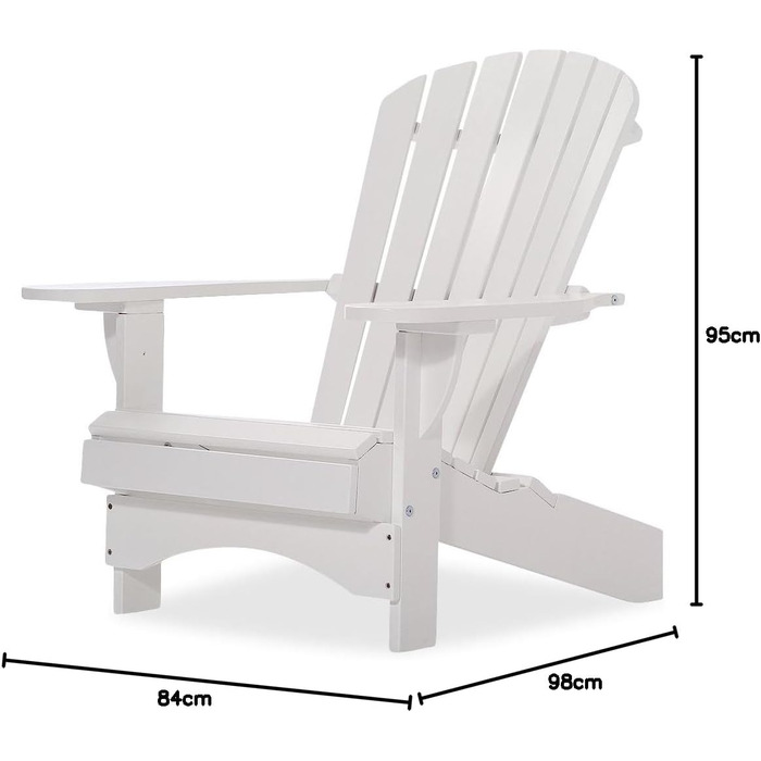 Оригінальні крісла Dream-Chairs з 2007 року Adirondack Chair Comfort de luxe в білому кольорі Садове крісло з ергономічною спинкою Крісло для патіо Садове крісло для балкона, саду максимальне навантаження 170 кг 98D x 84W x 95H см Білий - Лакований