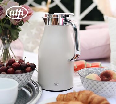 Л, кокосово-білий матовий, термос з нержавіючої сталі з гігієнічною скляною вкладкою, кришка, що закручується, зі зручною кнопкою, ергономічна ручка, керування однією рукою, ідеально підходить як кавник 1000 мл кокосово-білий матовий, 1.0