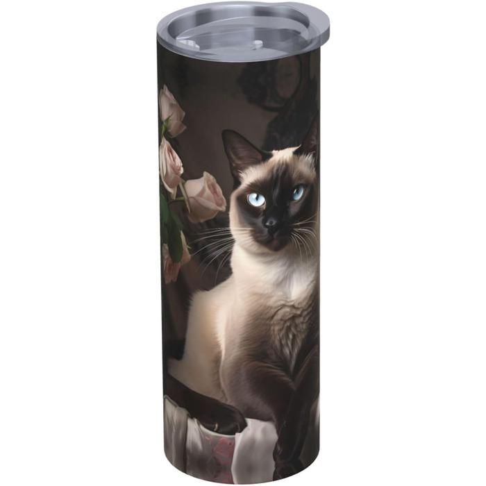 Кухоль з прямою трубочкою, елегантний принт сіамського кота, дорожній кухоль, підходить для кемпінгу, офісу та дому, 590 мл