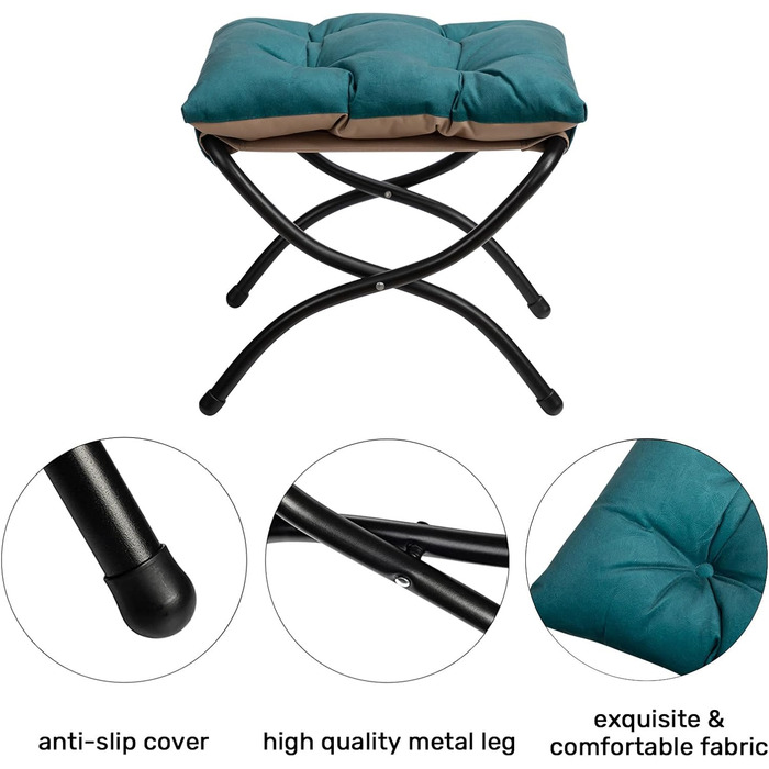 Крісло HollyHOME з підставкою для ніг, крісло з відкидною спинкою та підставкою для ніг, крісло для вітальні, крісло-реклайнер, крісло для спальні, крісло для читання, крісло для відпочинку, крісло, синьо-зелене з підставкою для ніг