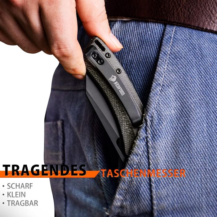 Складаний ніж NedFoss MAMBA, одноручний ніж зі сталі 9CM D2 з рукояткою Micarta, кишеньковий ніж з замком лайнера та шарикопідшипн