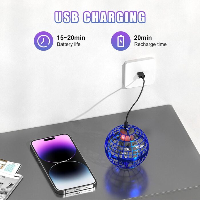 Літаюча куля Orb Toys 2025 – Hover Ball Pro з RGB-підсвічуванням, Magic Boomerang Hand Controller Mini Drone для хлопчиків, дівчаток, дітей 8–12 років (синій)