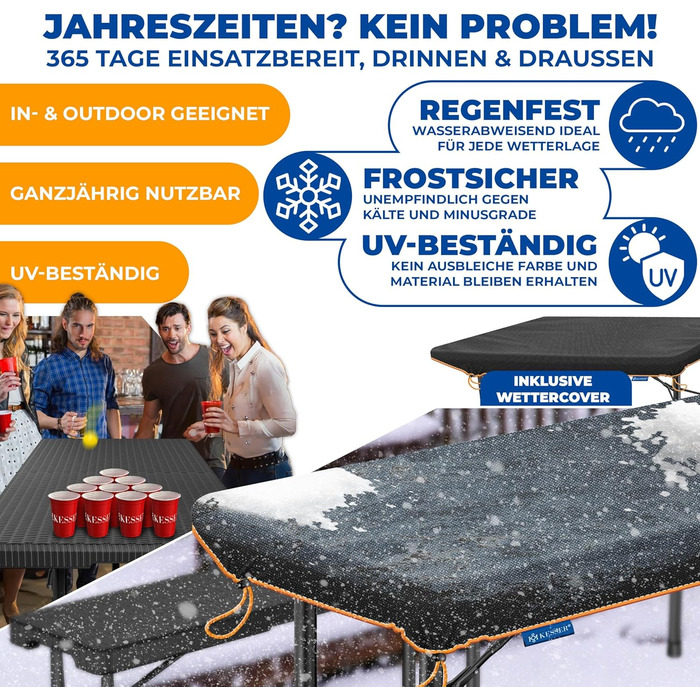 Комплект пивних меблів KESSER з 3 предметів стіл та 2 лавки Буфетний стіл для використання в приміщенні та на вулиці, складний комплект садових меблів, 183x76x74 см, пластиковий складний стіл, вигляд ротанга, садовий стіл, включає чохол та ручки для перен