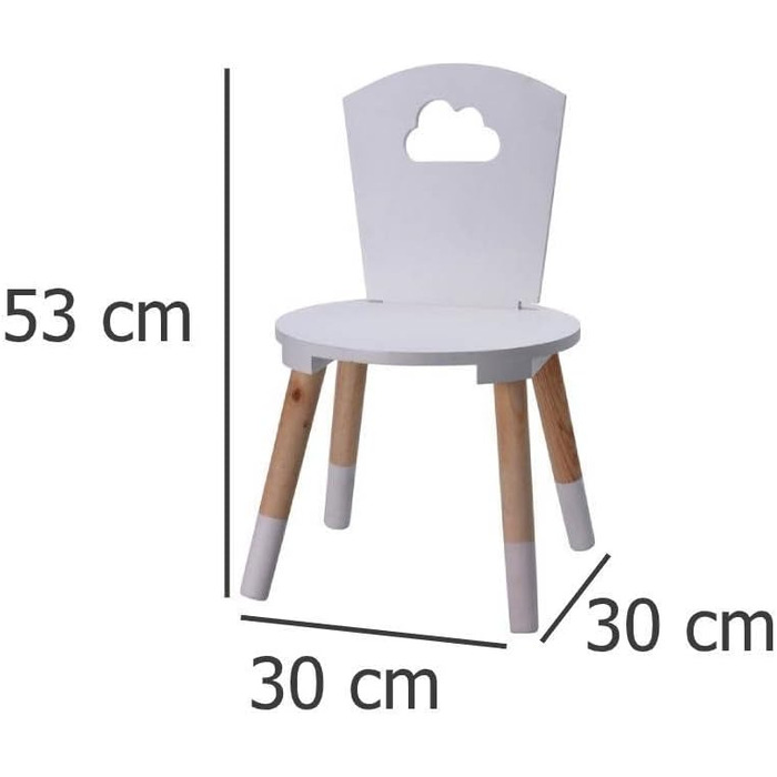 Дитячий стільчик Wadiga, білий з деревом, дизайн хмари, 32 x 32 x 50 см