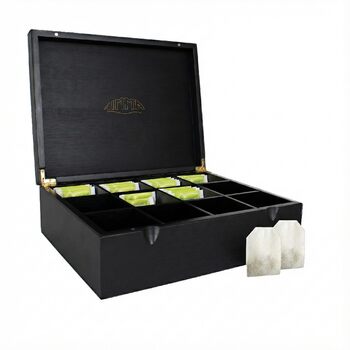 Чайні коробки NIMMA Дерев&39яна чайна коробка з магнітною застібкою Підходить для Pickwick, Lipton та інших Чорний колір Дуже великі відділення для чайних пакетиків та розсипного чаю (12 відділень)