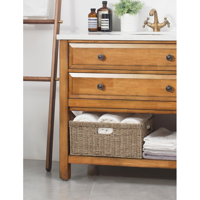 Кошик для зберігання StorageWorks Jumbo Woven з гіацинтової морської трави, надзвичайно великий кошик для зберігання, кошик-поличка для організації, кошик з натуральної морської трави, прямокутний кошик з подвійними ручками, 42 x 33 x 19 см, натуральний к