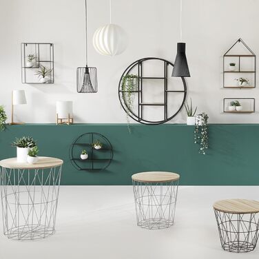 Журнальний столик Kumi з дизайном кошика чорний колір з імітацією дерева, діаметр 40 x висота 41 см, вбудований простір для зберігання для вітальні, спальні, журнальний столик