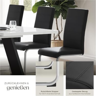 Набір із 2 сучасних обідніх стільців, ергономічні стільці для їдальні, стільці для відвідувачів, кухонні меблі, обідній стіл, кухонні стільці, консольні обідні стільці, висока спинка - чорний колір, набір із 2 шт.